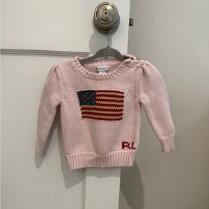 Ralph Lauren Pink Knit Sweater with Flag Design